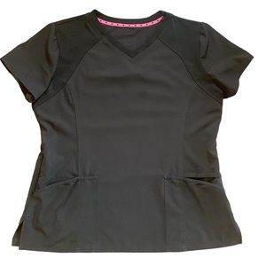 HeartSoul Black V-Neck Scrub Top with Pink Trim